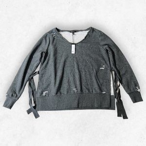 Romeo + Juliet Couture Women's M Distressed Sweatshirt Gray Holes Side‎ Tie Slit